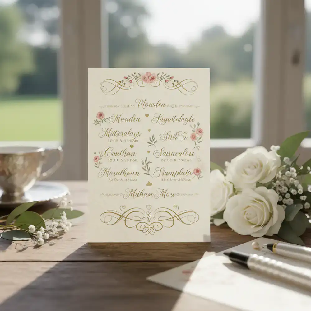 Detailed shot of a beautifully scheduled wedding itinerary